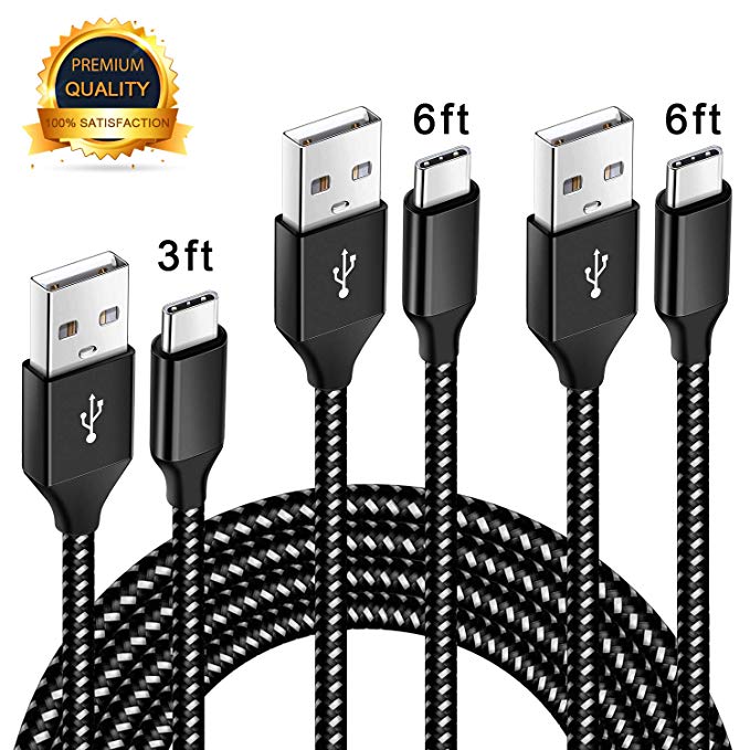 USB Type C Cable, 3Pack 3FT 2x6FT, Nylon Braided USB C to USB A Charger Cord, Fast Charging Type C Cable Compatible Galaxy S9 S8 Plus Note 9/8, LG V30, G6, G5, Pixel 3 XL, and More