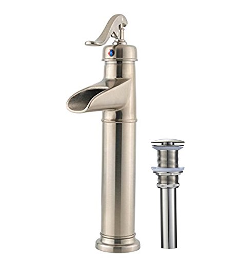 Eyekepper Waterfall Bathroom Faucet Brushed Nickel Single Handle Single Hole Sink Vessel Lavatory Faucets Tall body
