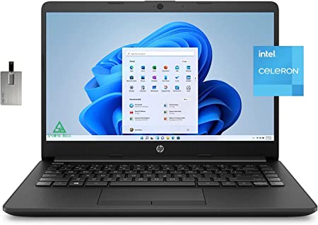 HP 2022 Stream 14" HD Laptop, Intel Celeron N4120 Processor, 16GB RAM, 64GB eMMC Storage, HD Webcam, HDMI, Wi-Fi, Bluetooth, Black, Office 365 1-Year, Windows 11 S, 32GB SnowBell USB Card