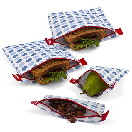 Nordic By Nature Premium Sandwich & Snack bags | Designer Set of 4 Pack | Resealable, Reusable & Eco Friendly Lunch Bags | Functional Easy Open Zipper | Great Lunch & Meal Prep | Apple Pattern Design