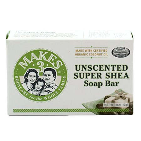 Makes 3 Organics Organic Soap Bar, Unscented Super Shea, 4 Ounce