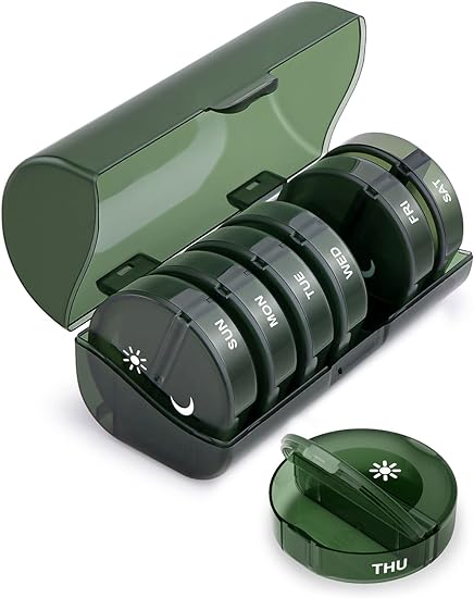 TookMag Pill Organizer 2 Times a Day, Weekly AM PM Pill Box, Large Capacity 7 Day Pill Cases for Pills/Vitamin/Fish Oil/Supplements (Dark Green)