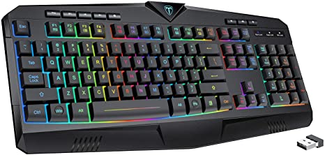 PICTEK RGB Wireless Gaming Keyboard, Rechargeable Backlit Quiet Ergonomic Splash-Proof Computer Keyboards with 8 Independent Shortcuts, 25 Keys Anti-ghosting, Splash-Proof, Ideal for PC/Mac