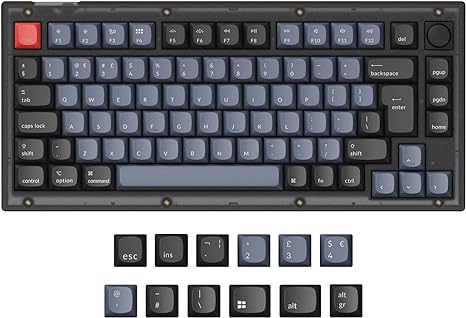 Keychron V1 75% ISO-UK-Layout Hot-swappable Custom Mechanical Keyboard, QMK/VIA Programmable RGB Backlight, Type-C Wired Brown K Pro Switch for Mac Windows Linux - (Frosted Black Translucent)