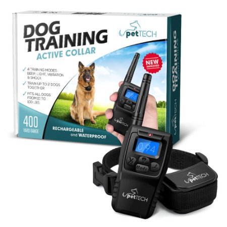 Remote-Controlled Dog Shock Collar "Lifetime Replacement Guarantee" - 1200 FT Range - 4 Modes (Shock, Light, Vibration & Beep) Safe For All Size Dogs (10Lbs - 100Lbs) - Rechargeable & Waterproof.