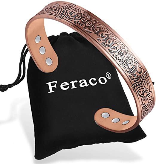 Feraco Copper Bracelet for Women Mens Copper Magnetic Bracelets Pain Relief for Arthritis Vintage Viking Strong Magnetic High Gauge 99.9% Solid Copper Bangle Gifts for Father's Day, Anti-Allergies