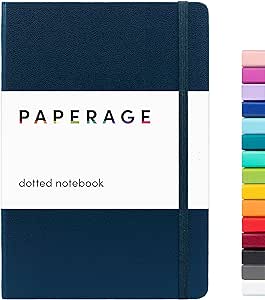 PAPERAGE Dotted Journal Notebook, (Navy), 160 Pages, Medium 5.7 inches x 8 inches - 100 GSM Thick Paper, Hardcover