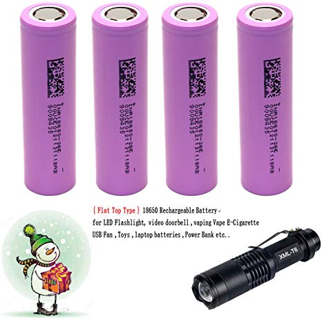 4-Pack18650 2600mAh Rechargeable 3.7V Flat top Battery   LED Flashlight Torch Set