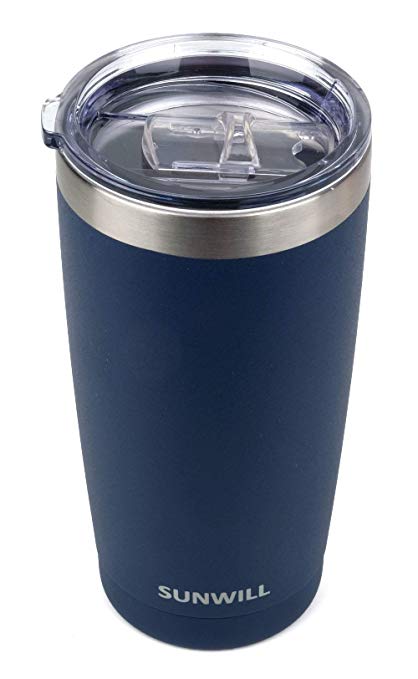 SUNWILL 20oz Tumbler with Lid, Stainless Steel Vacuum Insulated Double Wall Travel Tumbler, Durable Insulated Coffee Mug, Powder Coated Navy, Thermal Cup with Splash Proof Sliding Lid