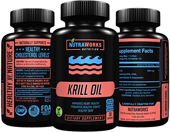 Antarctic Krill Oil Supplement - Premium 500mg Krill Fish Oil Supplement with Omega-3s EPA, DHA, Phospholipids & Astaxanthin. Supports Heart Health, Healthy Joints & Healthy Skin - 30 Softgels