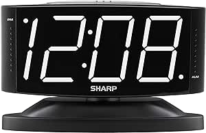 Sharp Home LED Digital Alarm Clock – Swivel Base - Outlet Powered, Simple Operation, Alarm, Snooze, Brightness Dimmer, Big White Digit Display, (Black-White LED)