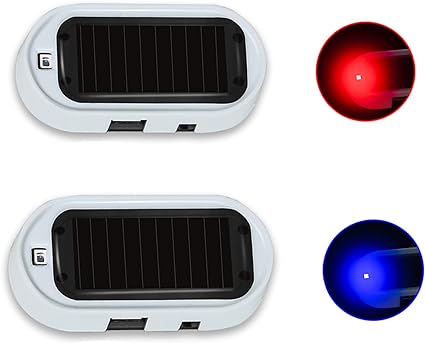 ANKIA 2PCS Solar Power Fake Car Alarm LED Light, Simulated Dummy Warning Anti-Theft LED Flashing Security Light, Car Alarm System Lamp with USB Port, Blue & Red Light (White)