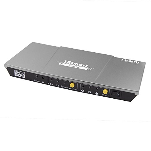 TESmart 4K HDMI 1.4 Switch Switcher Box Selector 3 In 1 Out Audio Extractor L/R Audio Out & IR Control Gray