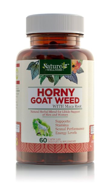 Max Potency Horny Goat Weed Extract w/ Maca Root Powder 1000mg for Men & Women by Nature's Wellness 60 Count w/ Icariins & Tongkat Ali Root Powder for Enhanced Libido, Energy, & Sex Performance Boost