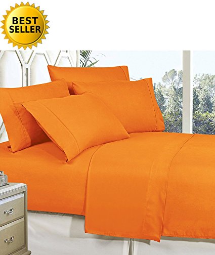 Mattrest ® Luxury Silky Soft - Wrinkle Resistant 1500 Thread Count Egyptian Quality Super Soft Fade Resistant 4-Piece Bed Sheet Set, Deep Pocket, Queen Orange
