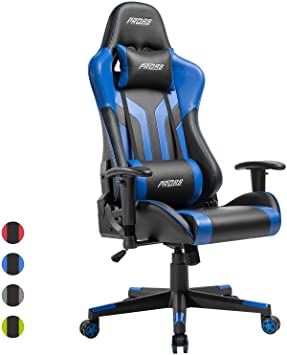 PRORS BIFMA Certified Gaming Chair, High-Back PU Leather Office Chair with Headrest and Adjustable Lumbar Support,Ergonomic Computer Swivel Chair for Teens and Adults-Blue