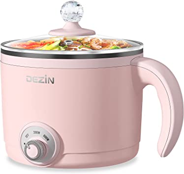 Dezin Electric Hot Pot, 1.5L Rapid Noodles Cooker, Non-Stick Mini Pot Perfect for Ramen, Egg, Pasta, Dumplings, Soup, Porridge, Oatmeal with Power Adjustment