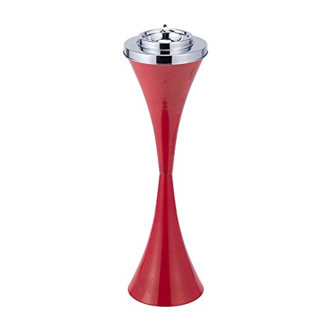 CO-Z Floor Standing Ashtray Receptacle with Lid 24 In. Height, Contemporary, Retro, Self-Cleaning Red