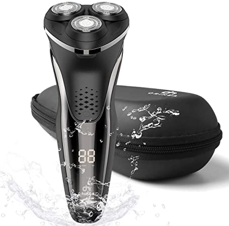 OriHea Electric Shaver for Men Rotary Razors 3D Rechargeable Beard Trimmer Face Razors Wet & Dry Cordless 100% Waterproof IPX7 with Pop-up Trimmer & Nose Haire and Protective Case