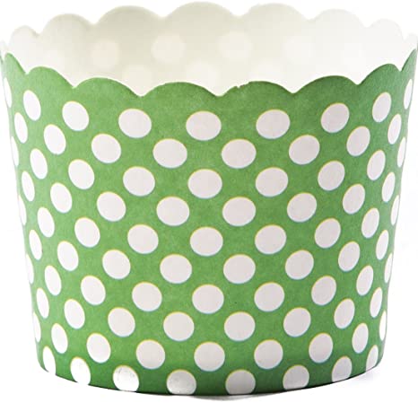 Simply Baked Small 3 Ounce Disposable Paper Baking Cups, 25 Pack of Cupcake Muffin Wrappers for Baking or Party, Treats, Candy, and Snack Cups, Green & White Dots