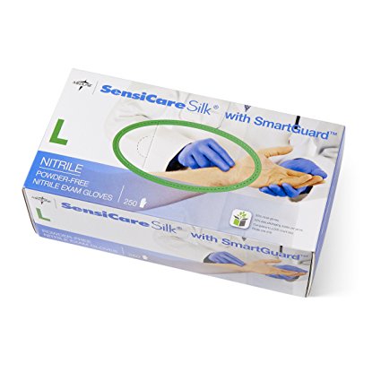 Medline MDS2586H SensiCare Silk Nitrile Exam Gloves with Smartguard Film, Large, Blue (Pack of 250)