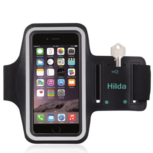 iPhone 6 Armband,iPhone 6s Armband,by Hilda,Feartured with Sport Scratch-Resistant Material,Slim Light Weight,Dual Arm-Size Slots,Sweat Resistant&Key Pocket,with Headphone Ports[Black]