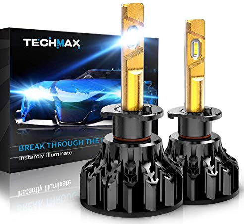 TECHMAX H1 LED Headlight Bulb,360 Degree Adjustable Beam Angle Cree Chips 12000Lm 6500K Xenon White Extremely Bright Conversion Kit of 2