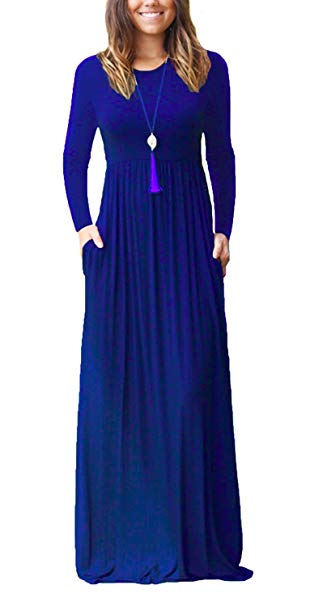 Viishow Women's Long Sleeve Loose Plain Maxi Dresses Casual Long Dresses with Pockets