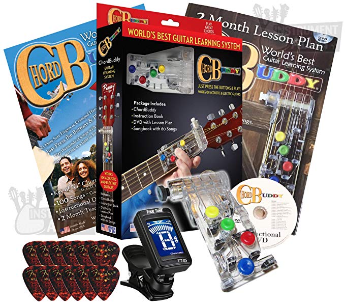 Chord Buddy Guitar Learning System with True Tune Chromatic Tuner & Fender Picks Package