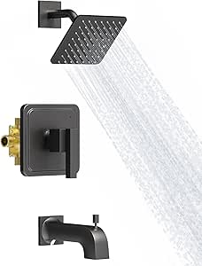 Gabrylly Black Shower Faucet Set, Bathtub Faucet with 6" Rain Shower Head and Handle Set, Single-Handle Tub Shower Trim Kit with Valve, Matte Black