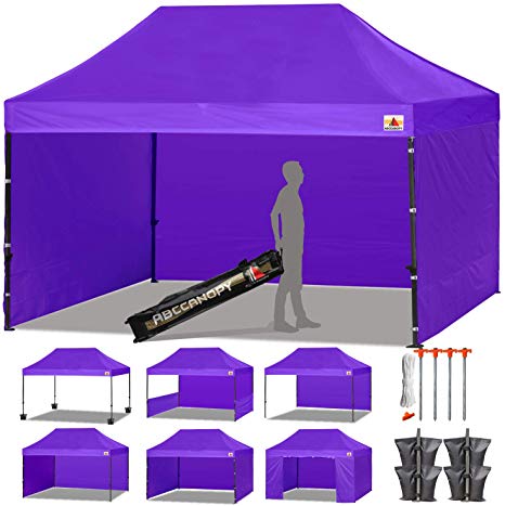 ABCCANOPY Canopy Tent Popup Canopy 10x15 Pop Up Canopies Commercial Tents Market stall with 6 Removable Sidewalls and Roller Bag Bonus 4 Weight Bags and 10ft Half Wall, Purple