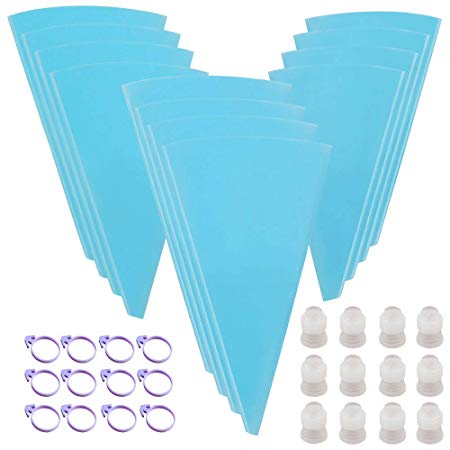 TIMGOU 36 Pcs Cake Decorating Tools Kit, 12 pcs Reusable Silicone Icing Pastry Bags 12” 14” 16”, 12 pcs Standard Couplers and 12 Piping Bag Ties for Baking Cupcake Cookies Muffins