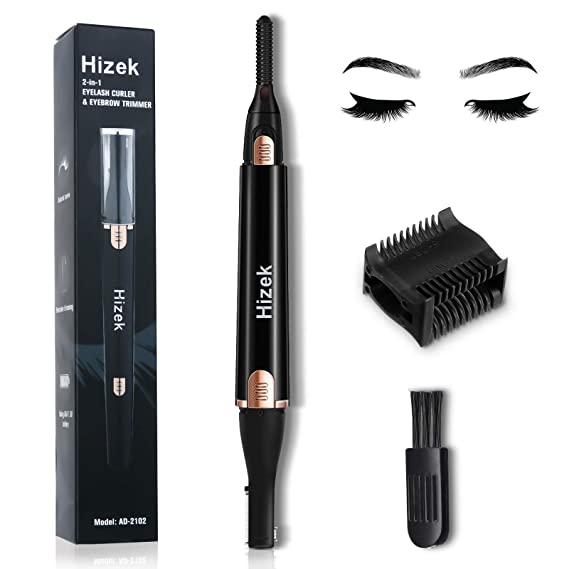 Heated Eyelash Curler, Hizek Eyelash Curler and Eyebrow Trimmer【Newest 2 in 1】 Lash Curler for Quick Natural Curling, Long-Lasting Eyelash Curler Tool with Cleaning Brush For Women and Ladies