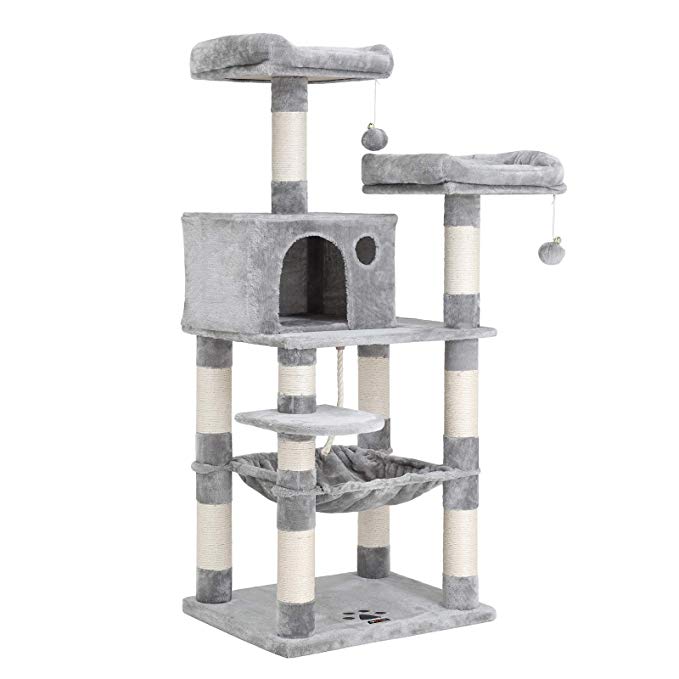 FEANDREA 58” Multi-Level Cat Tree with Sisal-Covered Scratching Posts, Plush Perches, Hammock and Condo, Cat Tower Furniture - for Kittens, Cats and Pets UPCT15W
