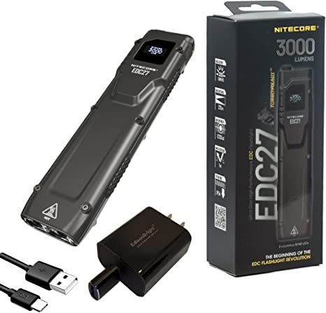 EdisonBright Nitecore EDC27 3000 Lumen USB Rechargeable Slim Body LED Flashlight Brand Charging Adapter