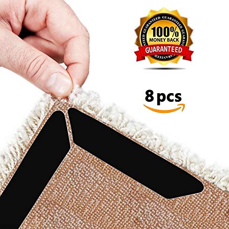 Homics Rug Grippers 8pcs Anti Curling Carpet Gripper, Ideal Rug Stoppers to Keep Your Rug in Place and Make Corners & Edges Flat, Renewable Large Size Grippers for Any Rugs