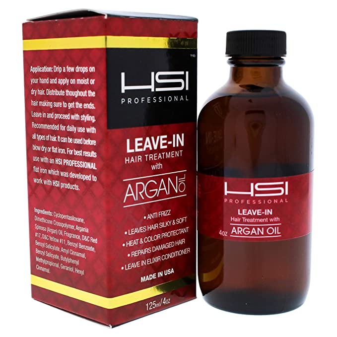 HSI Professional Argan Oil Leave-in Conditioner | Smooth & Strengthen Frizzy, Damaged Hair | Heat & Color Protecting Elixir | Packaging may vary | 4 Ounce