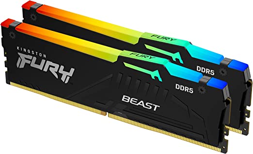 Kingston Fury Beast RGB 64GB 5600MT/s DDR5 CL40 DIMM Desktop Memory (Kit of 2) | Intel XMP 3.0 | Infrared Sync Technology | Overclocking Stability | KF556C40BBAK2-64