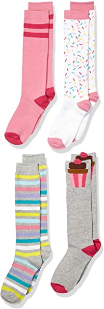 Amazon Brand - Spotted Zebra Girl's 4-Pack Knee Socks