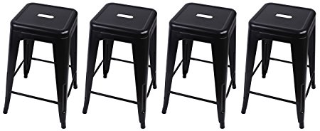 GIA BLACK 24" Metal Stool (Set of 4) - Industrial Tolix Style - Ready to Use - No Assembly Required - Weight Capacity of 300  Pounds - Extra Durable - Indoor Use only