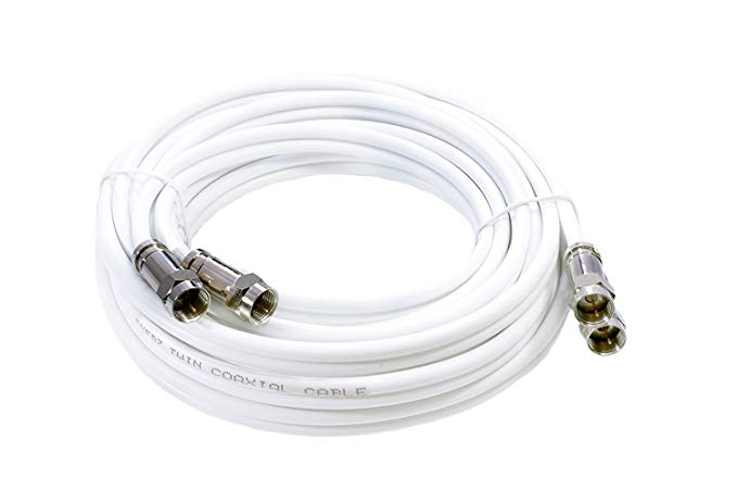 Smedz 3 m Twin Satellite Shotgun Coax Cable Extension Kit with Premium Fitted Compression F Connectors for Sky Q, Sky HD, Sky  and Freesat - White