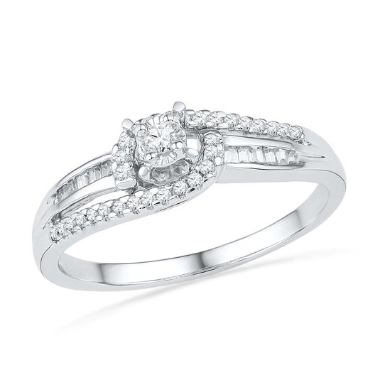 Sterling Silver Baguette and Round Diamond Promise Ring (1/5 CTTW)