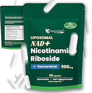 NAD  Supplement Nicotinamide Riboside 900mg, Resveratrol, Quercetin, High Purity NAD  Supplement, for Energy, and Focus - 80 Count (1 bag/80 Capsules)