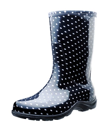 Sloggers 5013BP09 Rain and Garden Boots with All-Day-Comfort Insoles, Size 9, Black/White Polka Dot Print