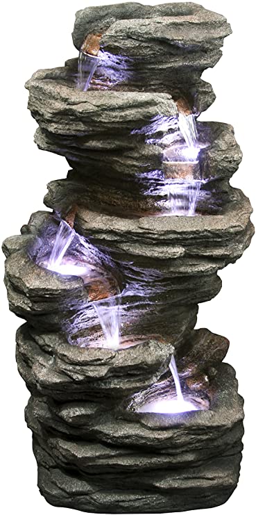 Dawson Rock Garden Fountain w/LED Lights - Realistic Rock Tower Water Feature Great for Outoor Gardens and Spaces. Quiet Pump Included. Easy to Set Up.