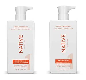 Native Brightening Face Wash, Spa Day Every Day Facial Cleanser (2 Pack) | Daily Face Cleaner for Radiant and Bright Skin, Citrus & Bergamot, 12 fl oz