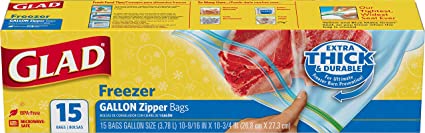 Glad Zipper Freezer Storage Plastic Bags - Gallon - 15 Count (Package May Vary)