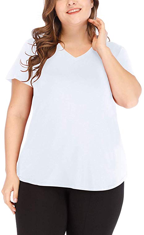 liher Women's Plus Size Tops Casual V Neck Short Sleeve Summer T Shirts 1X-5X