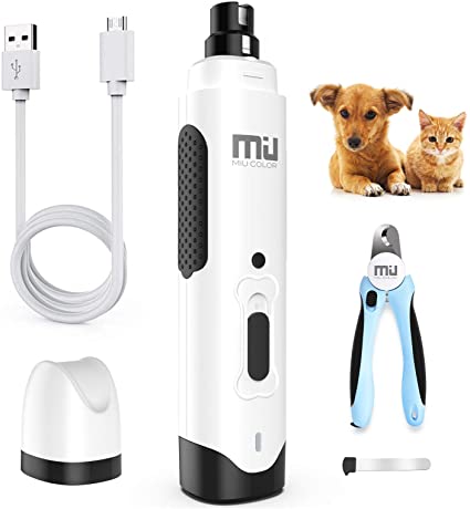 MIU COLOR Dog Nail Grinder, Professional Pet Nail Trimmer with Low Noise and Build-in LED Light, Extra Cats Dogs Nail Clipper with Safety Guard to Prevent Overcutting, Pearl