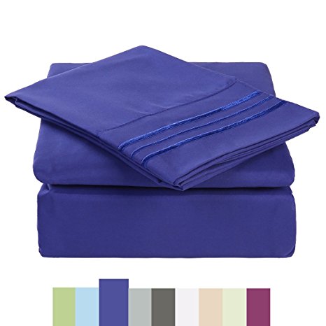 Bed Sheet Set - Microfiber Bedding Deep Pockets sheets 4 pc by Maevis (Navy Blue,Queen)